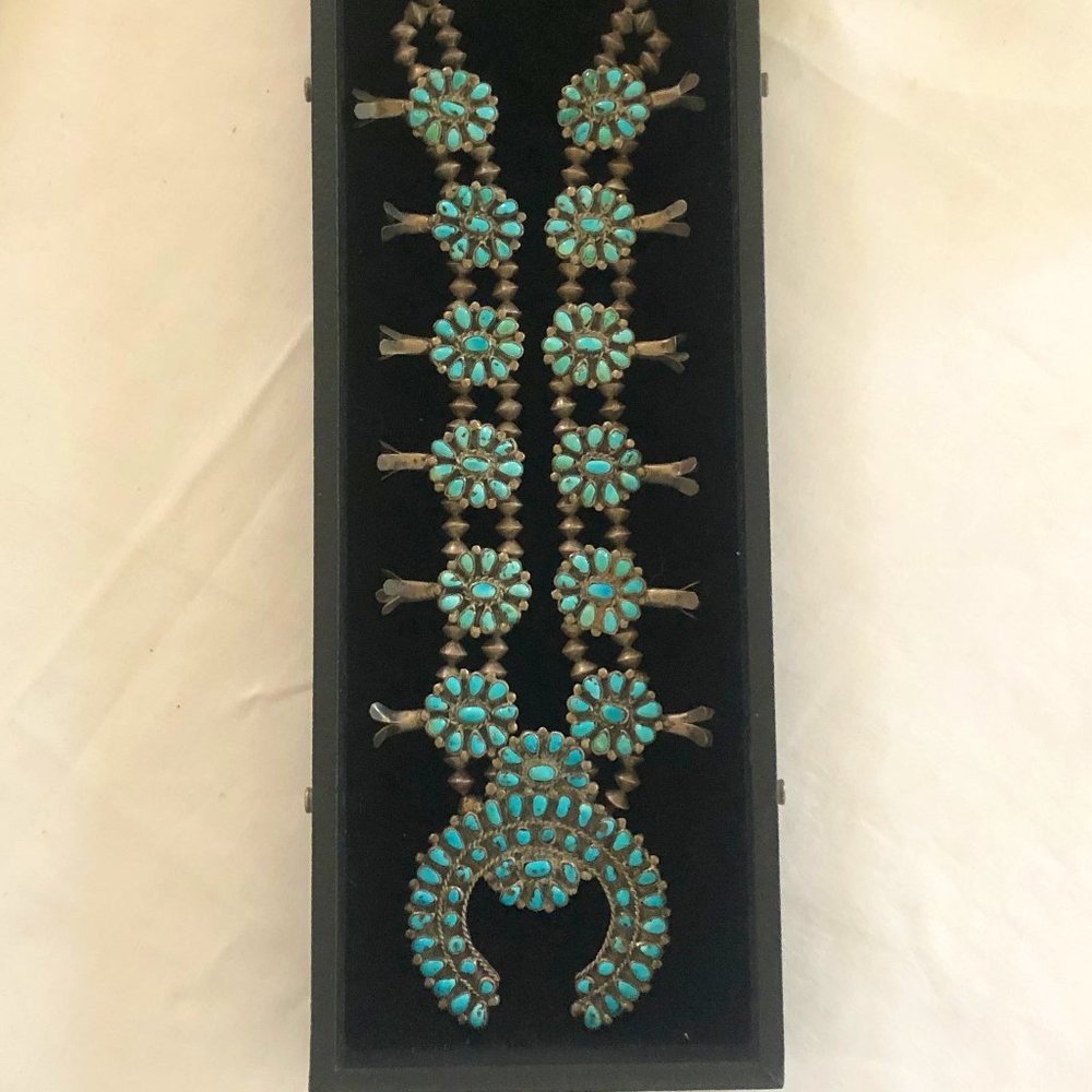 Vintage Turquoise Squash Blossom Necklace
